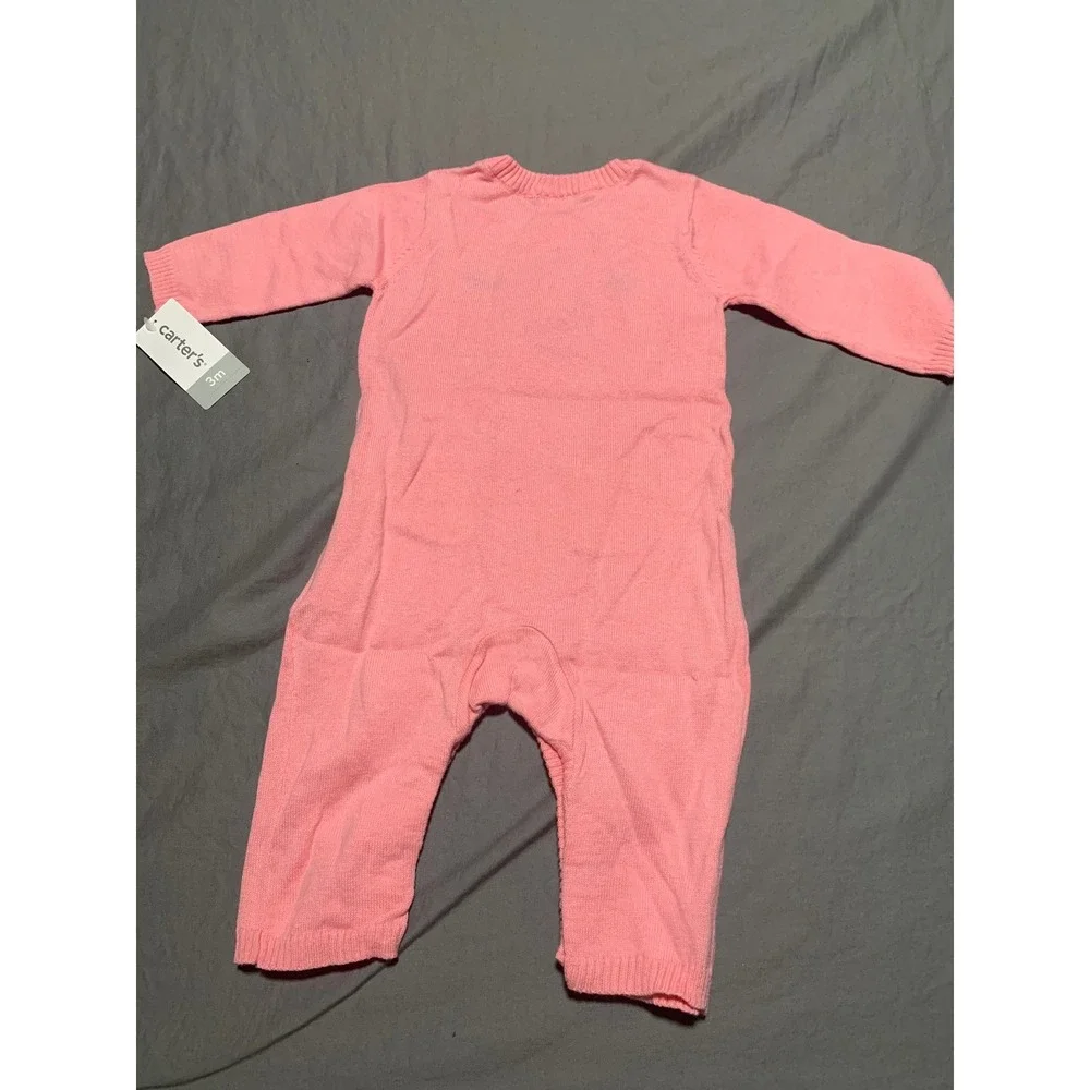 Carters Baby Girls Pink Bear Knit Jumpsuit Romper Sweater One Piece‎ 3M NEW